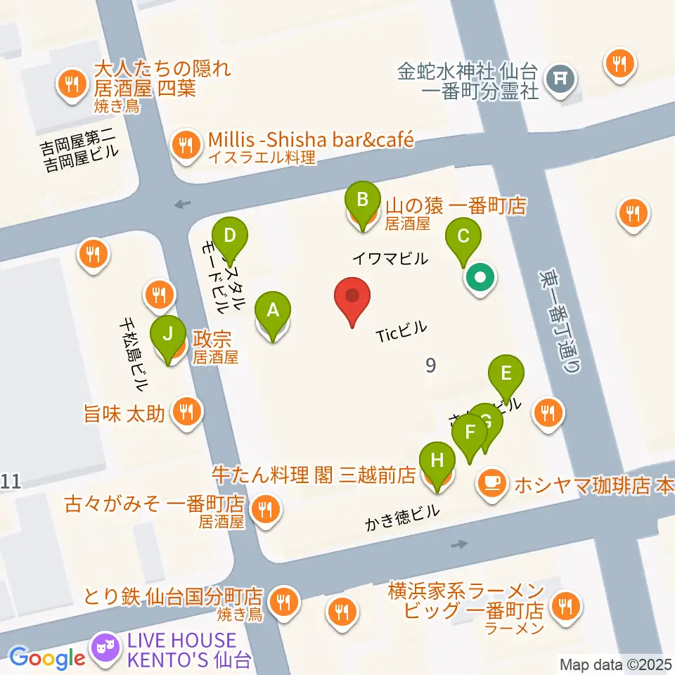 仙台Rensa周辺のファミレス・ファーストフード一覧地図