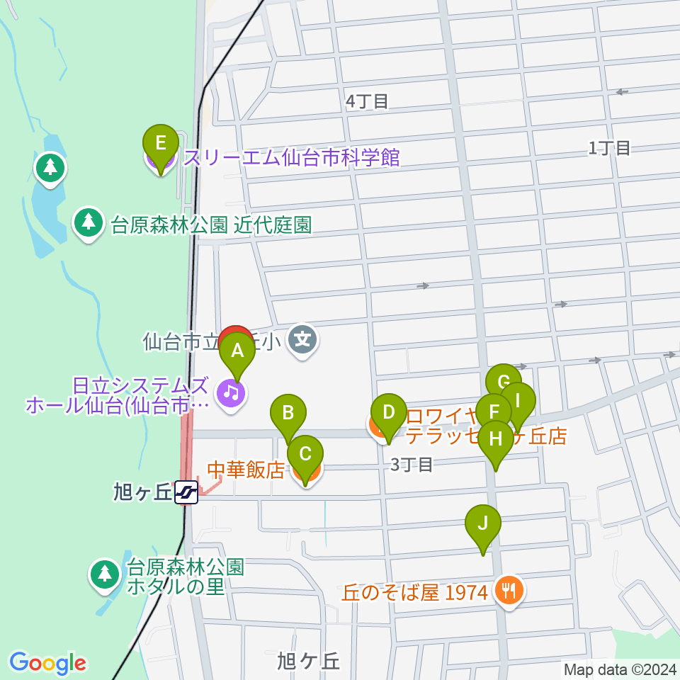 日立システムズホール仙台周辺のファミレス・ファーストフード一覧地図