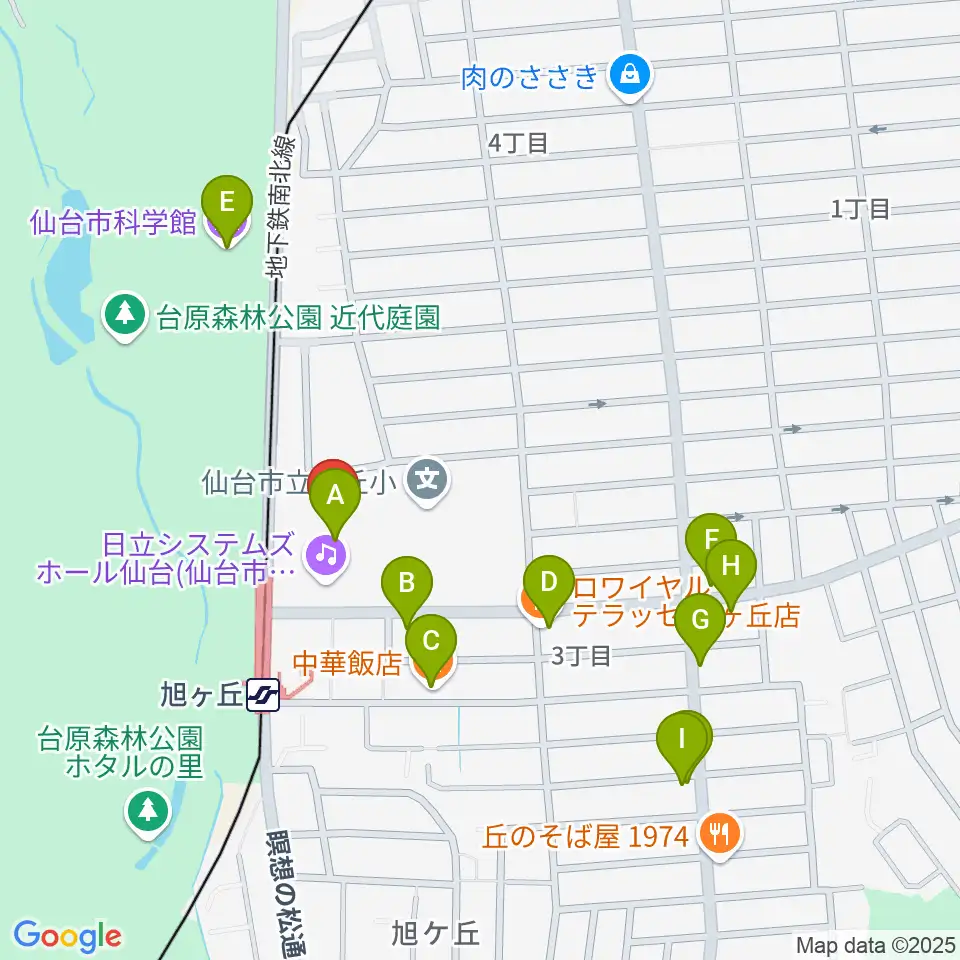 日立システムズホール仙台周辺のファミレス・ファーストフード一覧地図