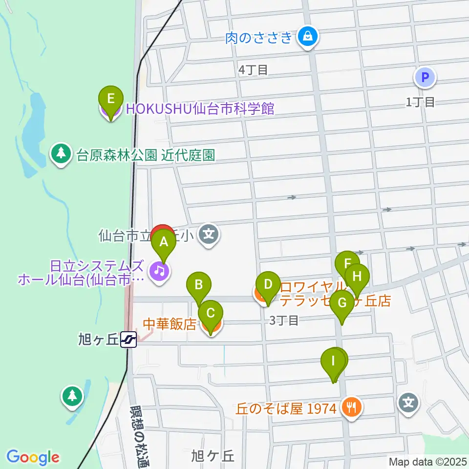 日立システムズホール仙台周辺のファミレス・ファーストフード一覧地図