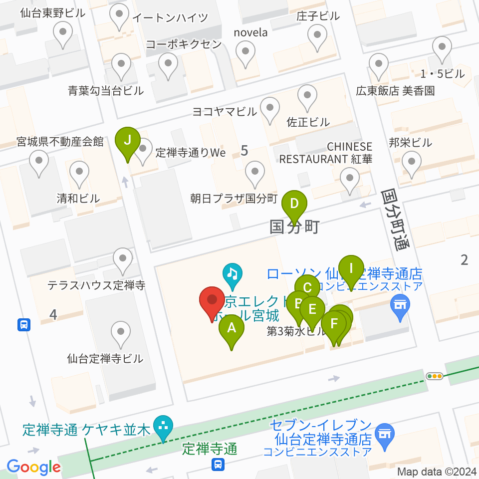 東京エレクトロンホール宮城周辺のファミレス・ファーストフード一覧地図