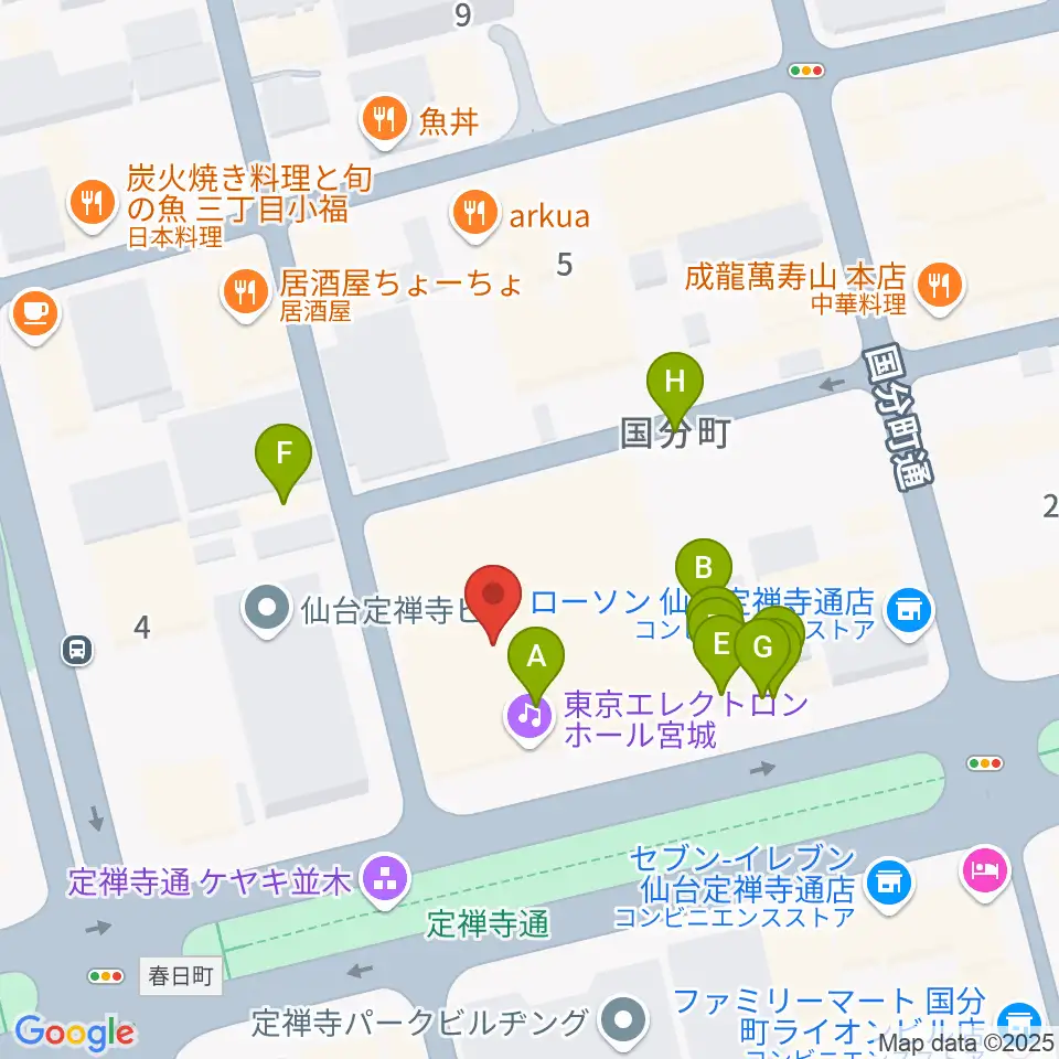 東京エレクトロンホール宮城周辺のファミレス・ファーストフード一覧地図