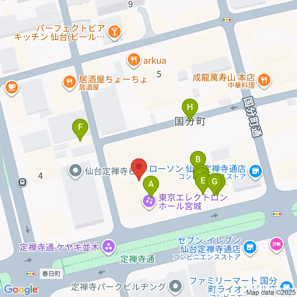 東京エレクトロンホール宮城周辺のファミレス・ファーストフード一覧地図