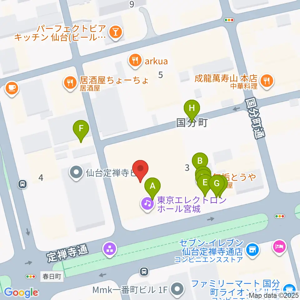 東京エレクトロンホール宮城周辺のファミレス・ファーストフード一覧地図