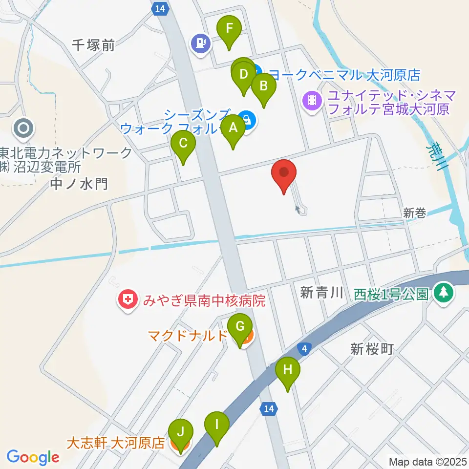えずこホール仙南芸術文化センター周辺のファミレス・ファーストフード一覧地図