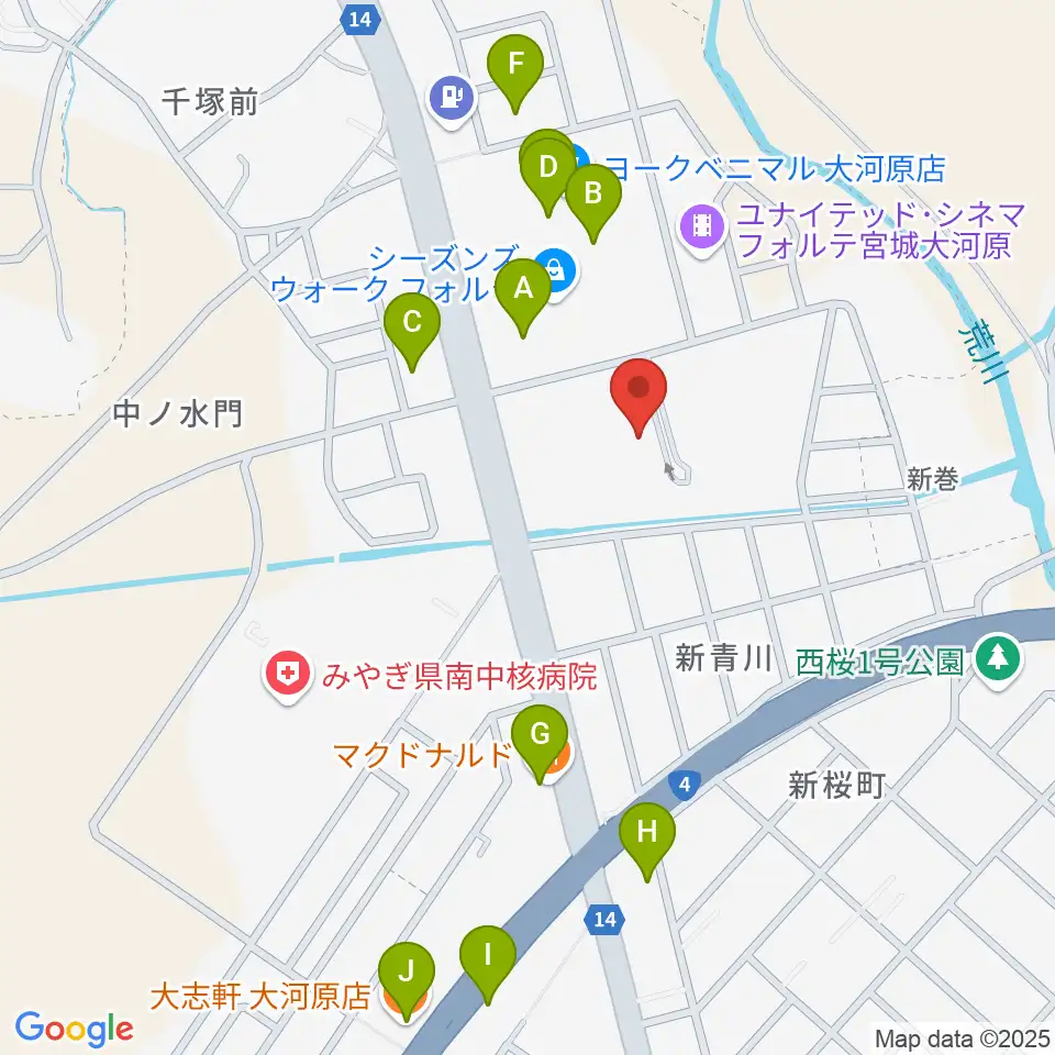 えずこホール仙南芸術文化センター周辺のファミレス・ファーストフード一覧地図