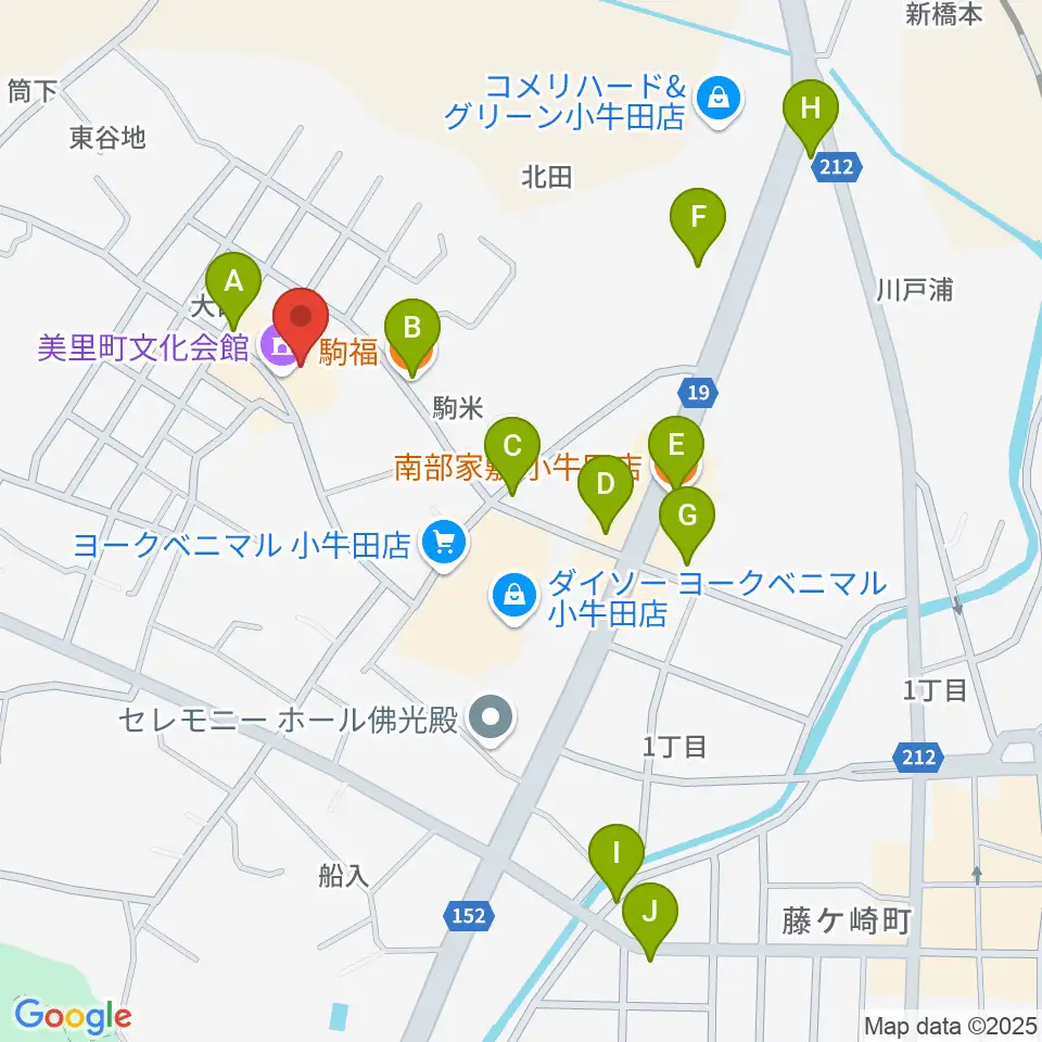 美里町文化会館周辺のファミレス・ファーストフード一覧地図