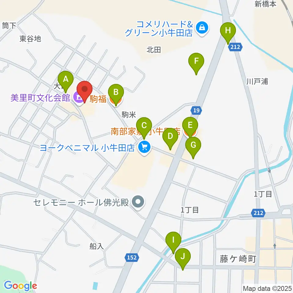 美里町文化会館周辺のファミレス・ファーストフード一覧地図