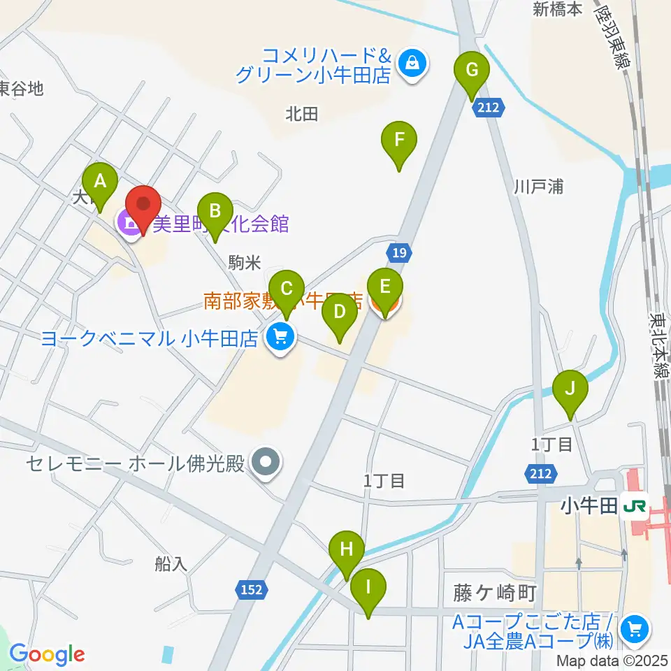 美里町文化会館周辺のファミレス・ファーストフード一覧地図