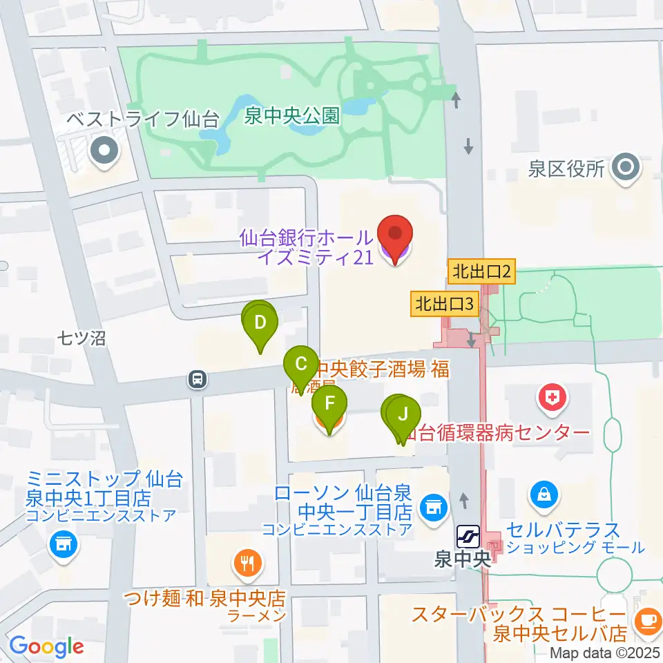 仙台銀行ホール イズミティ21周辺のファミレス・ファーストフード一覧地図