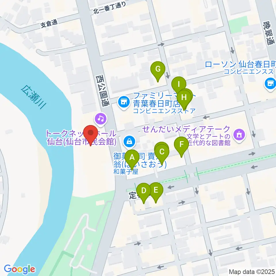 トークネットホール仙台周辺のファミレス・ファーストフード一覧地図