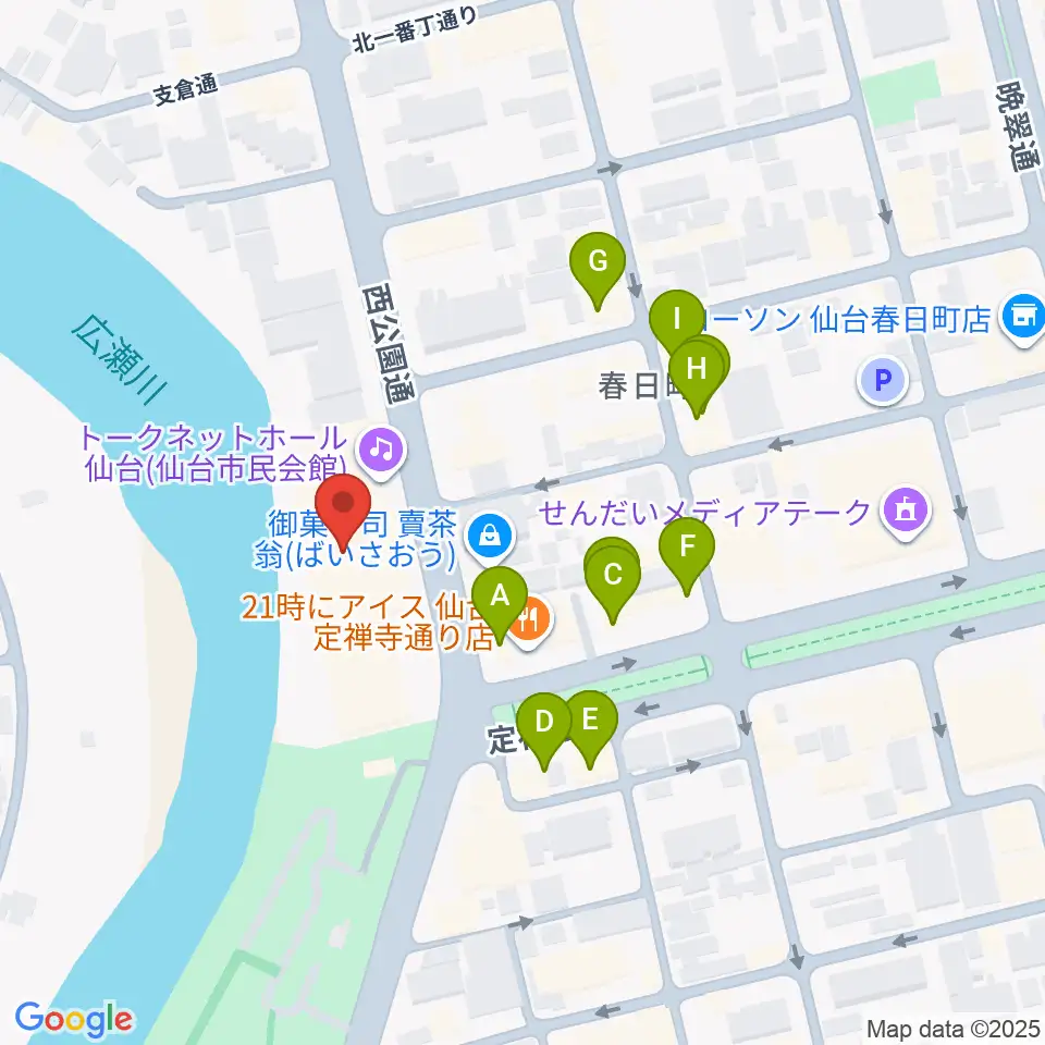 トークネットホール仙台周辺のファミレス・ファーストフード一覧地図