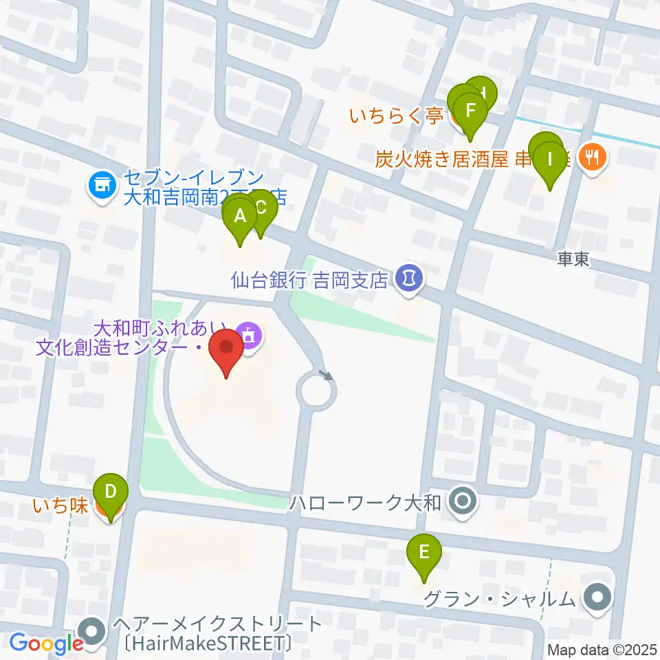大和町ふれあい文化創造センターまほろばホール周辺のファミレス・ファーストフード一覧地図