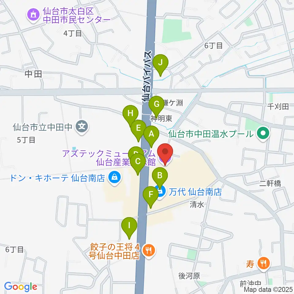 アズテックミュージアム周辺のファミレス・ファーストフード一覧地図