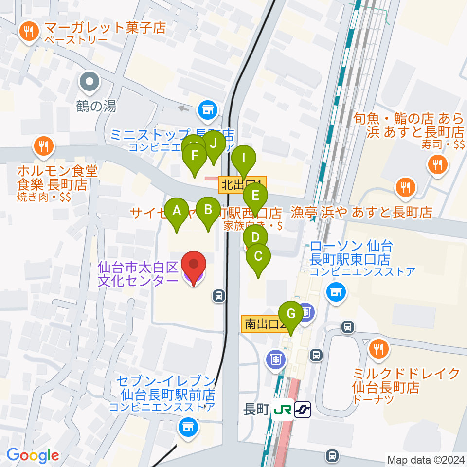 太白区文化センター 楽楽楽ホール周辺のファミレス・ファーストフード一覧地図