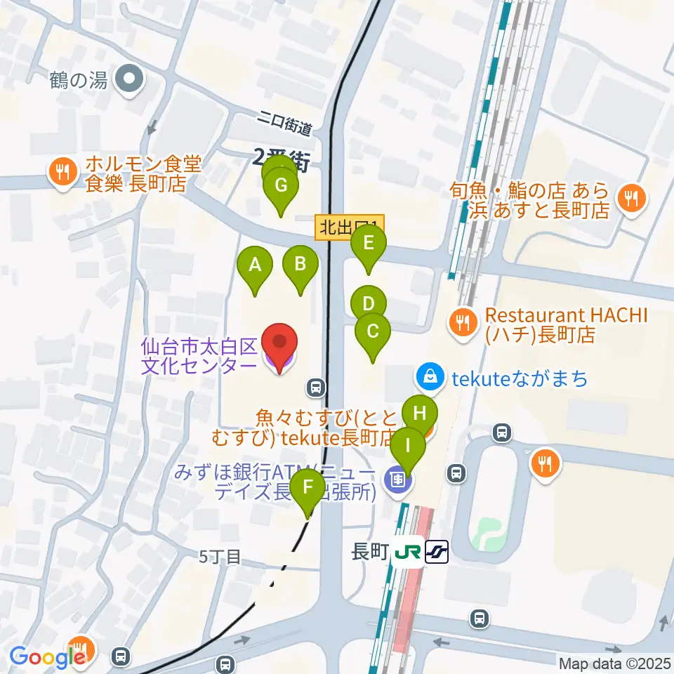 太白区文化センター 楽楽楽ホール周辺のファミレス・ファーストフード一覧地図