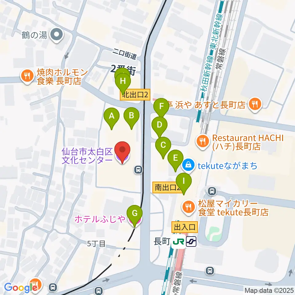 太白区文化センター 楽楽楽ホール周辺のファミレス・ファーストフード一覧地図