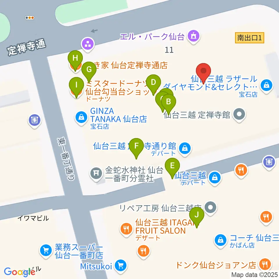 エル・パーク仙台周辺のファミレス・ファーストフード一覧地図