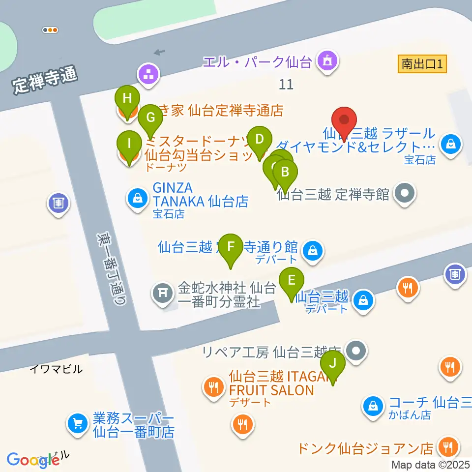 エル・パーク仙台周辺のファミレス・ファーストフード一覧地図