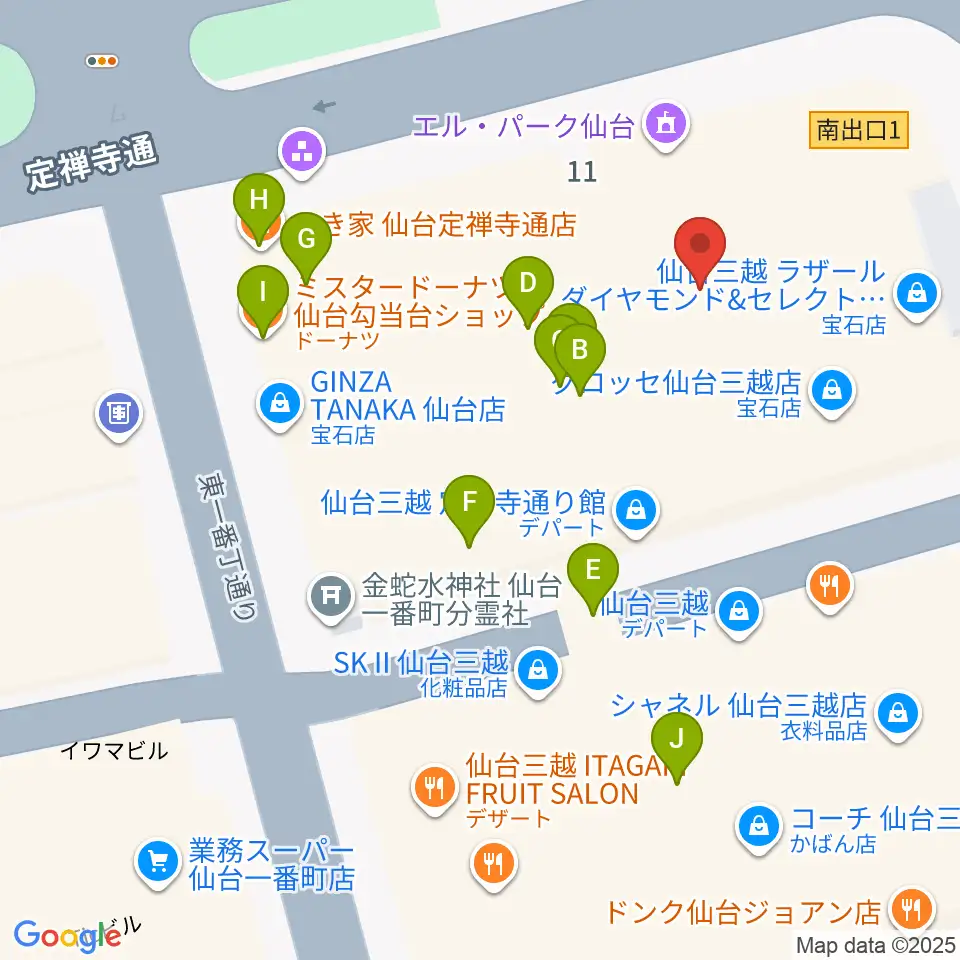エル・パーク仙台周辺のファミレス・ファーストフード一覧地図