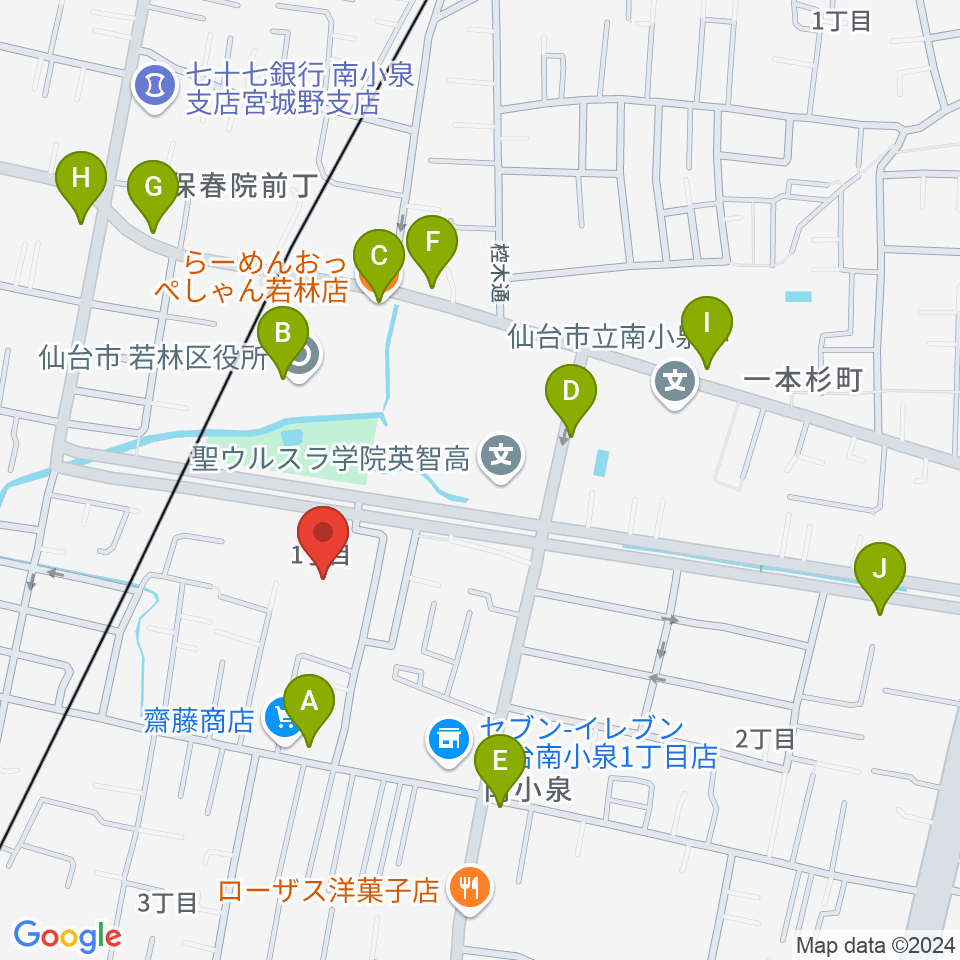 若林区文化センター周辺のファミレス・ファーストフード一覧地図