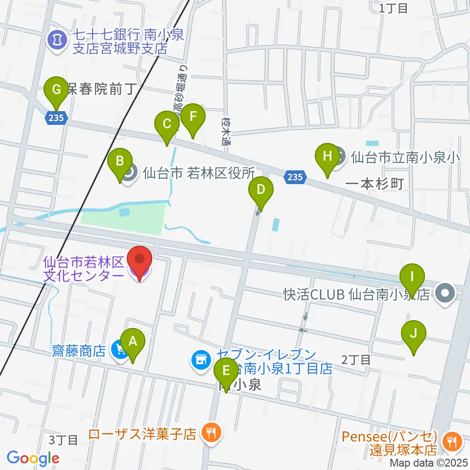 若林区文化センター周辺のファミレス・ファーストフード一覧地図