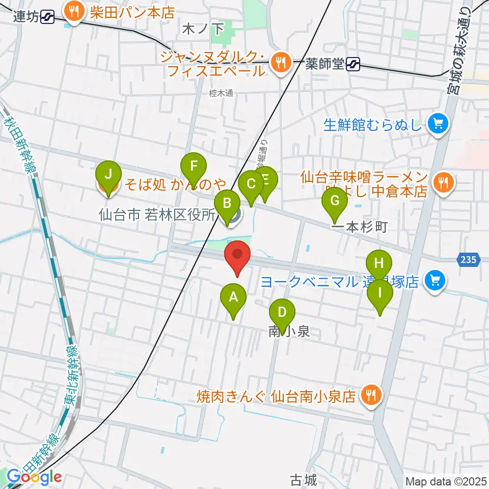 若林区文化センター周辺のファミレス・ファーストフード一覧地図