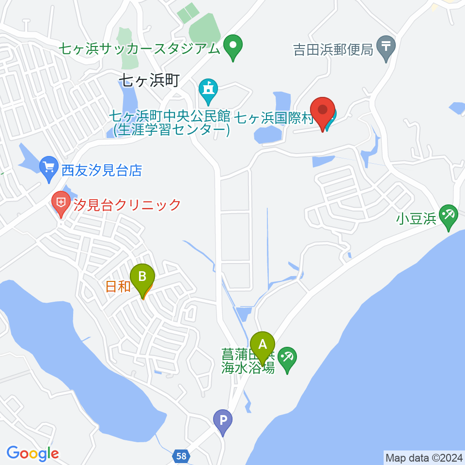 七ヶ浜国際村 国際村ホール周辺のファミレス・ファーストフード一覧地図