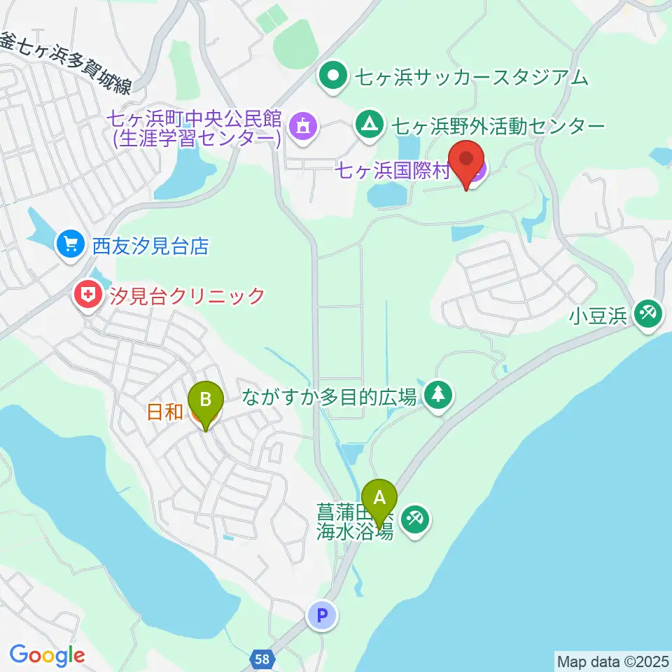 七ヶ浜国際村 国際村ホール周辺のファミレス・ファーストフード一覧地図