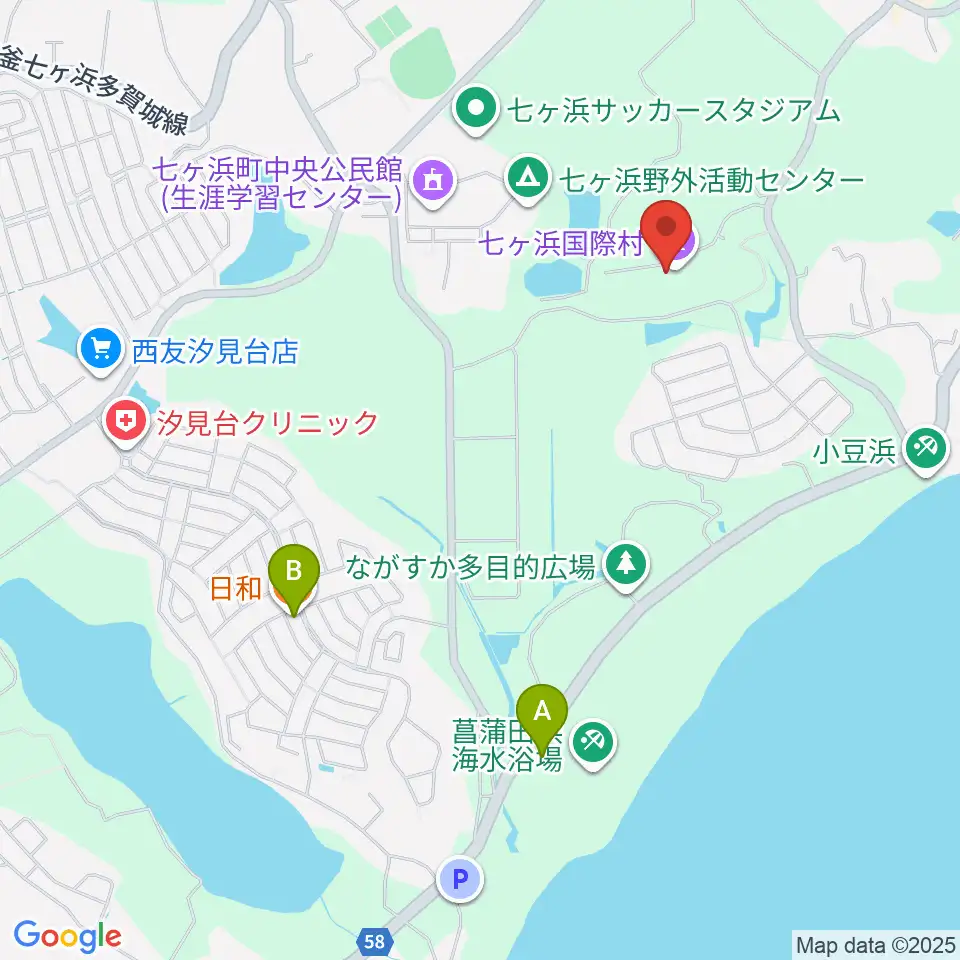 七ヶ浜国際村 国際村ホール周辺のファミレス・ファーストフード一覧地図