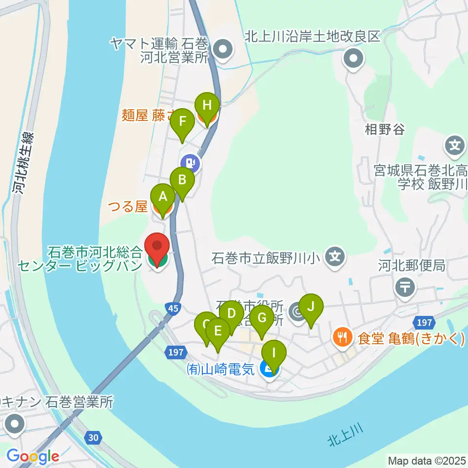 河北総合センター ビッグバン周辺のファミレス・ファーストフード一覧地図