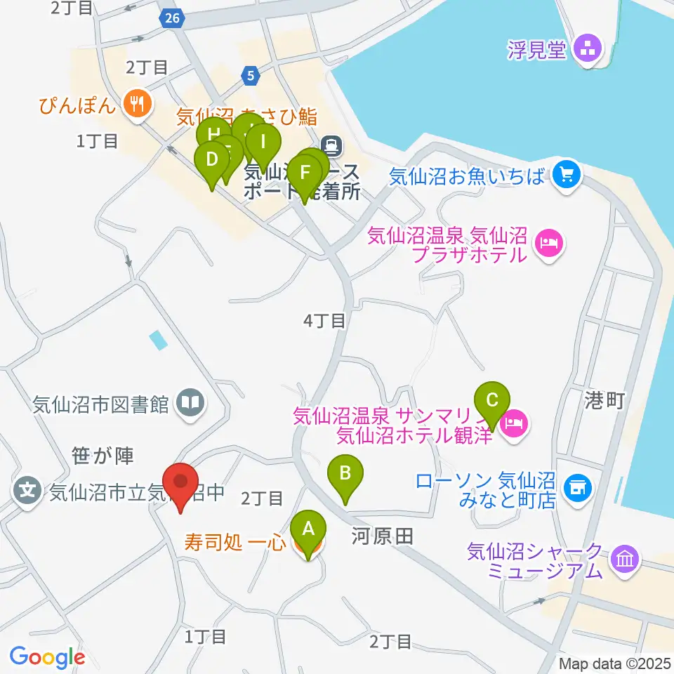 気仙沼市民会館周辺のファミレス・ファーストフード一覧地図