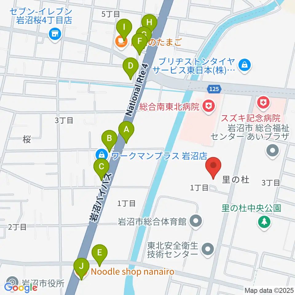 岩沼市民会館周辺のファミレス・ファーストフード一覧地図