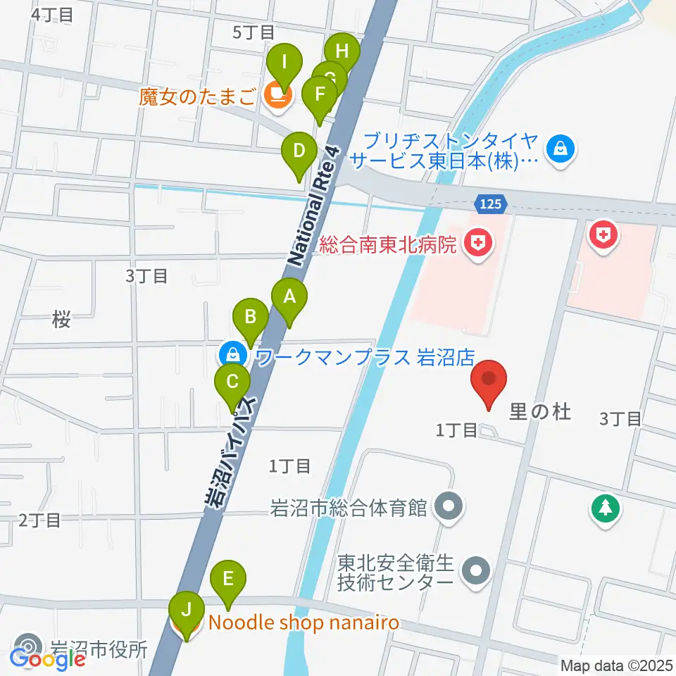 岩沼市民会館周辺のファミレス・ファーストフード一覧地図