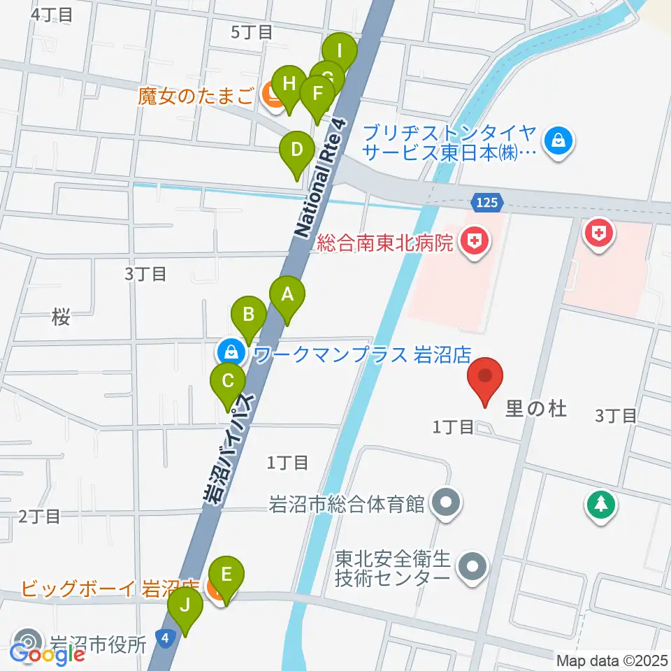 岩沼市民会館周辺のファミレス・ファーストフード一覧地図