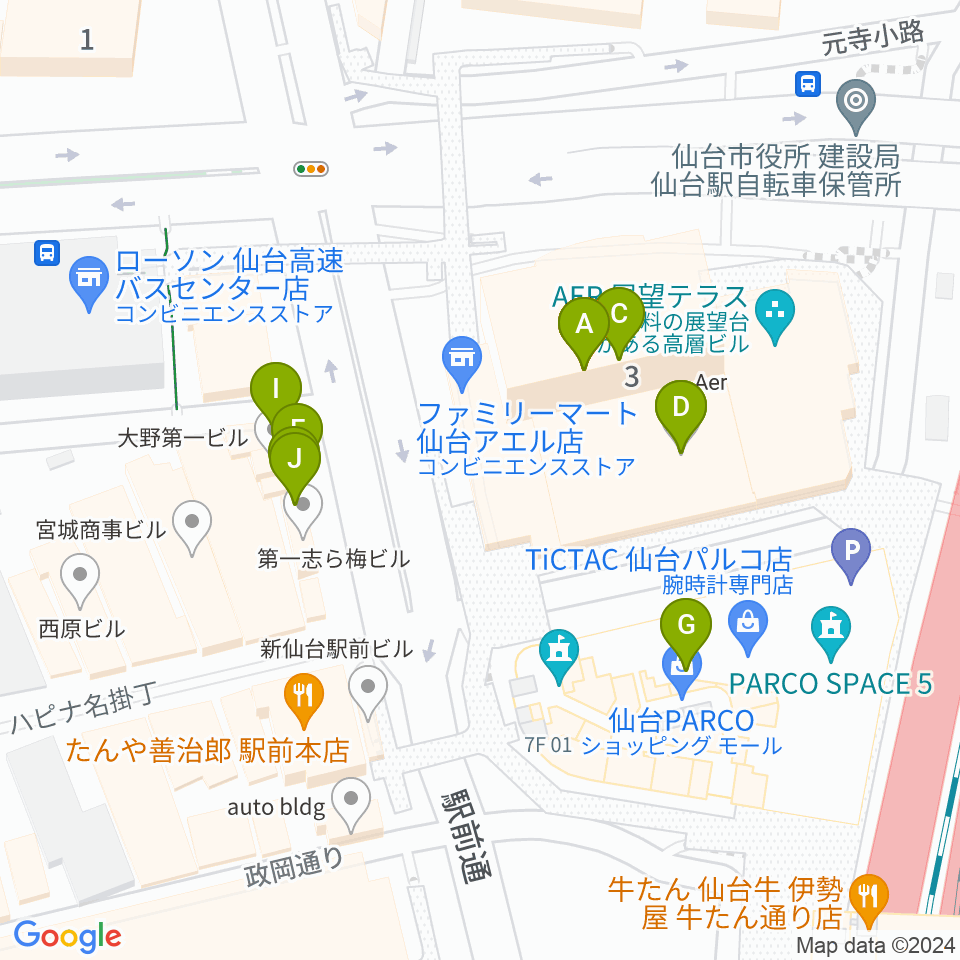 仙台市中小企業活性化センター周辺のファミレス・ファーストフード一覧地図