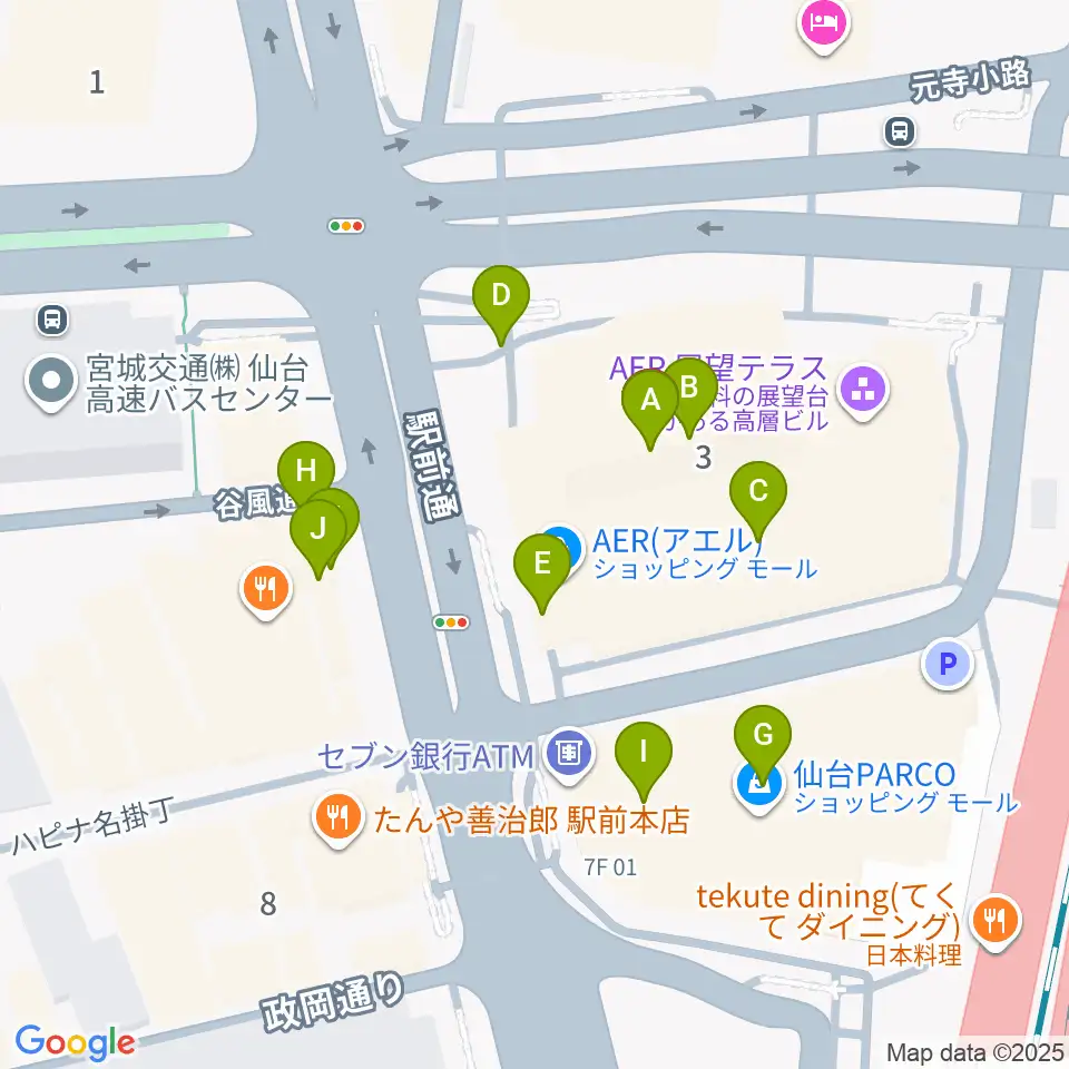 仙台市中小企業活性化センター周辺のファミレス・ファーストフード一覧地図