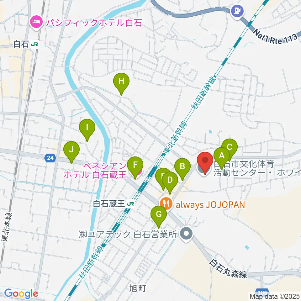 ホワイトキューブ周辺のファミレス・ファーストフード一覧地図