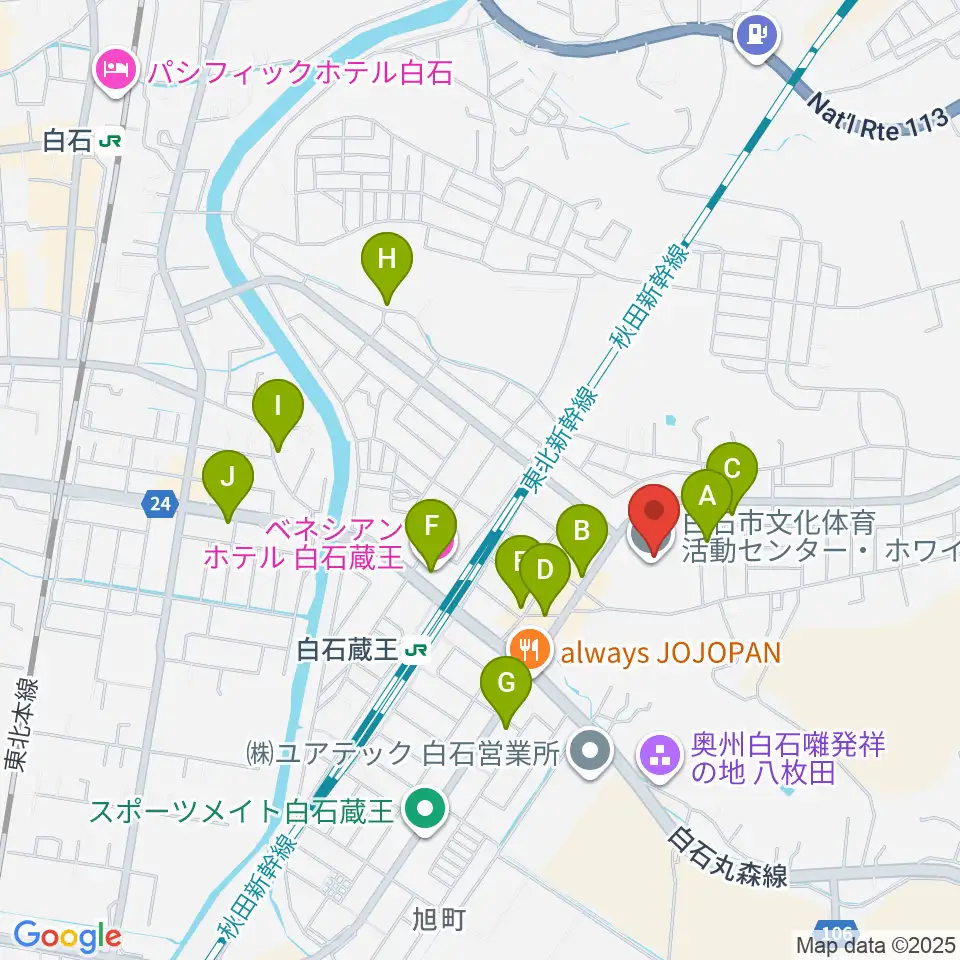 ホワイトキューブ周辺のファミレス・ファーストフード一覧地図