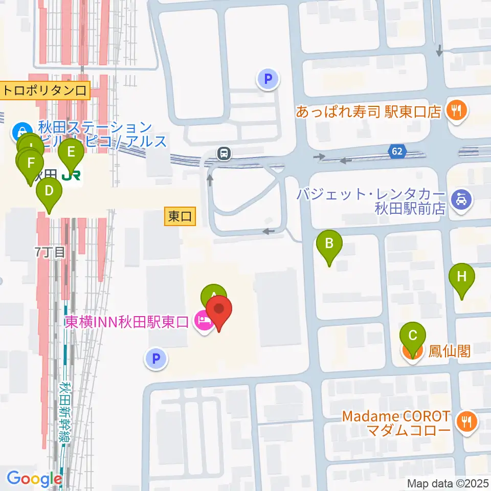 秋田拠点センターアルヴェ周辺のファミレス・ファーストフード一覧地図
