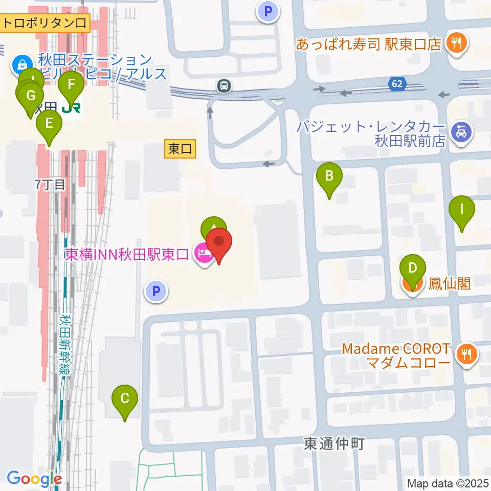 秋田拠点センターアルヴェ周辺のファミレス・ファーストフード一覧地図