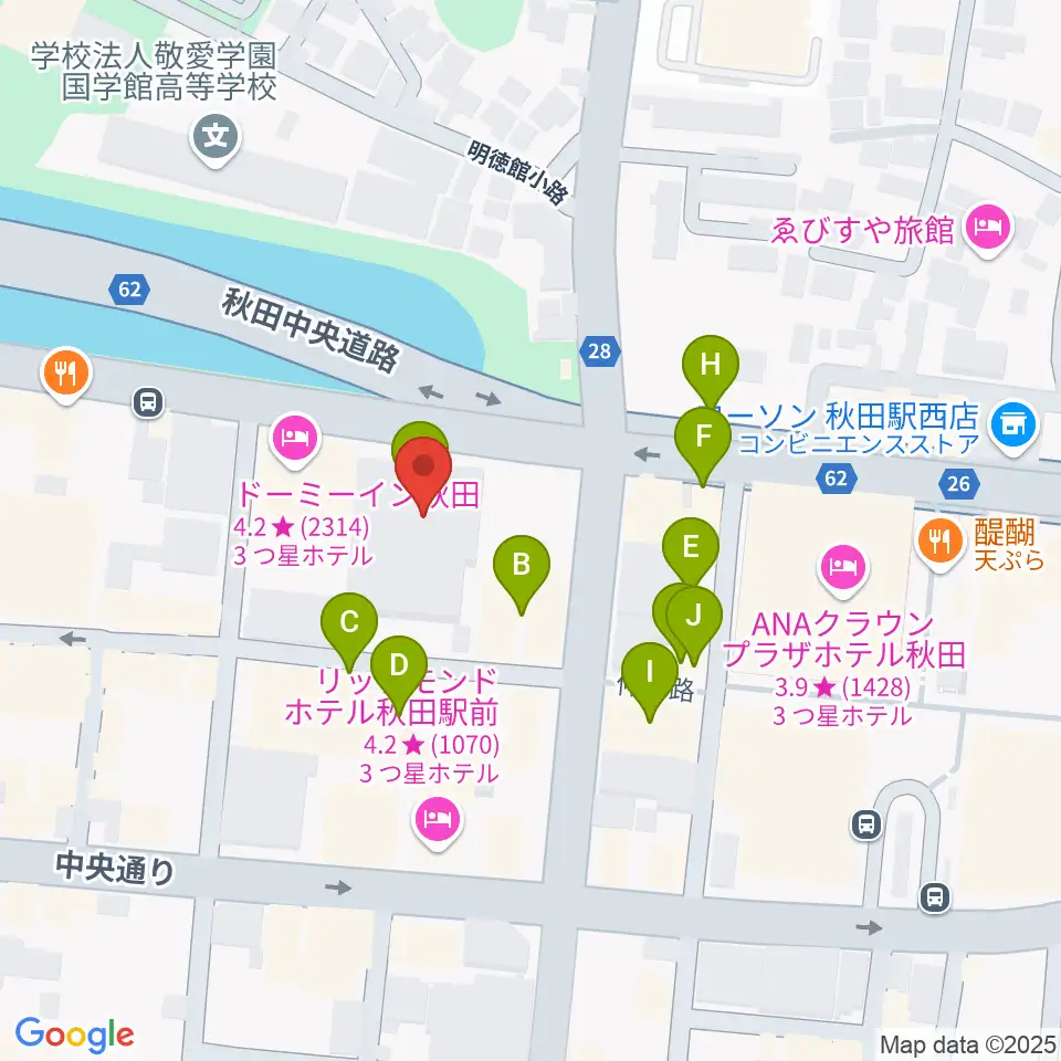秋田アトリオン周辺のファミレス・ファーストフード一覧地図