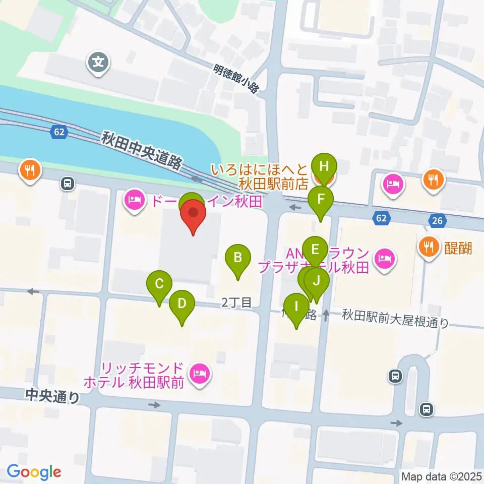 秋田アトリオン周辺のファミレス・ファーストフード一覧地図