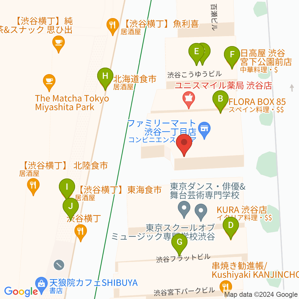 渋谷マトリクススタジオ周辺のファミレス・ファーストフード一覧地図