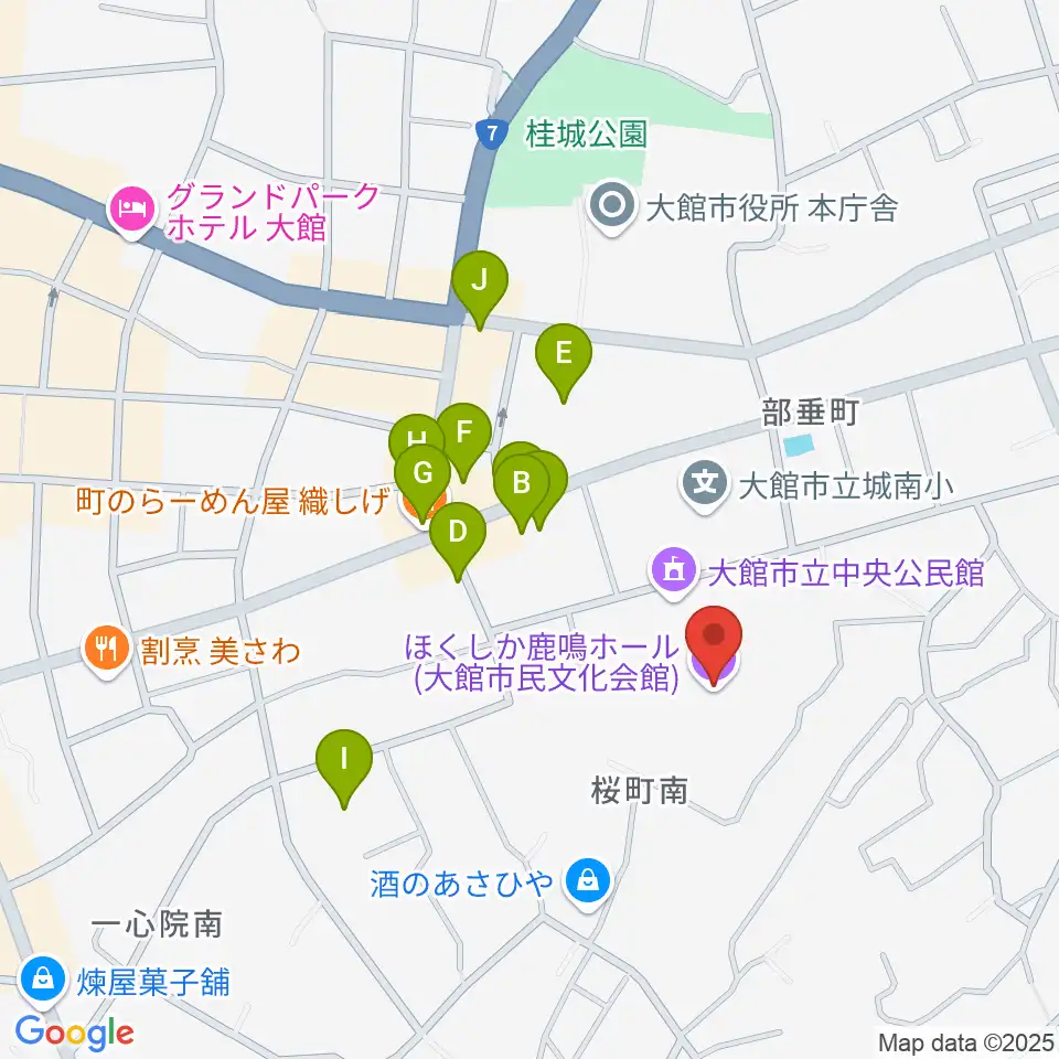 ほくしか鹿鳴ホール周辺のファミレス・ファーストフード一覧地図
