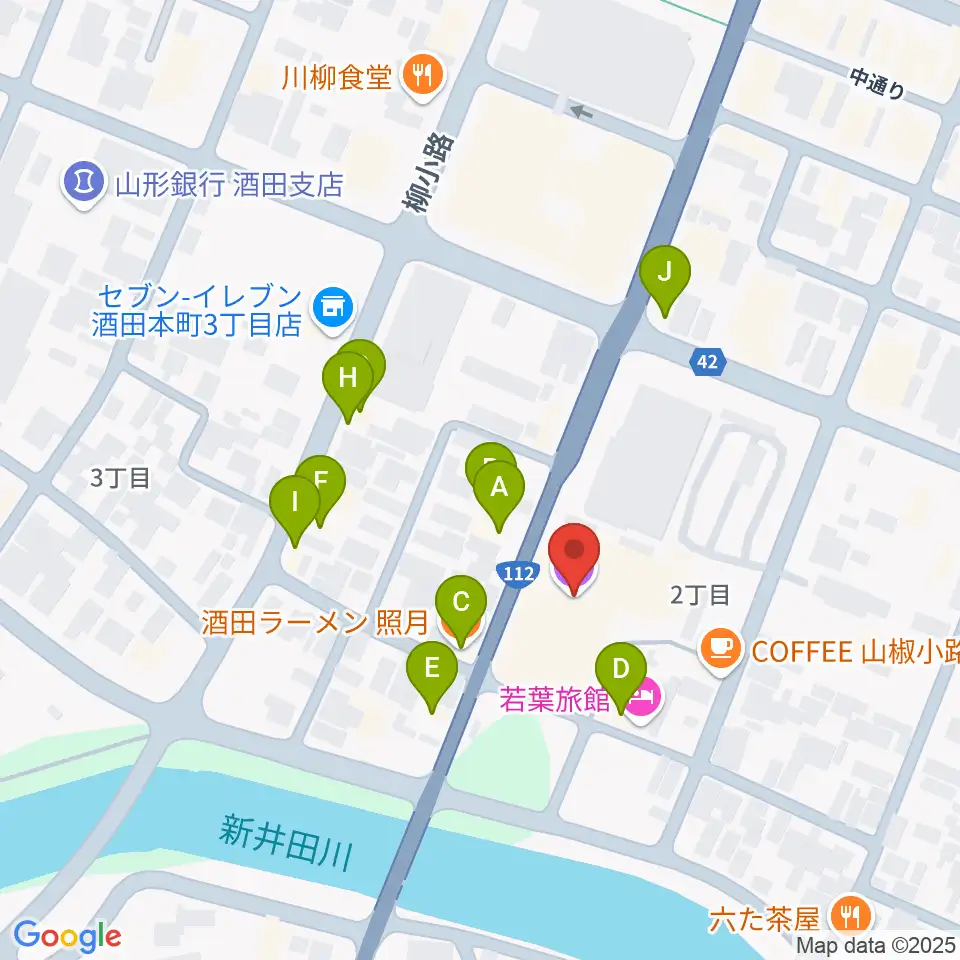 酒田市民会館 希望ホール周辺のファミレス・ファーストフード一覧地図