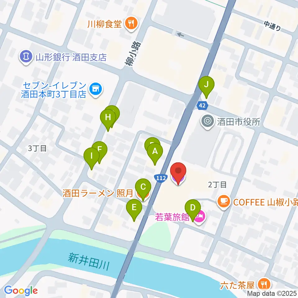 酒田市民会館 希望ホール周辺のファミレス・ファーストフード一覧地図