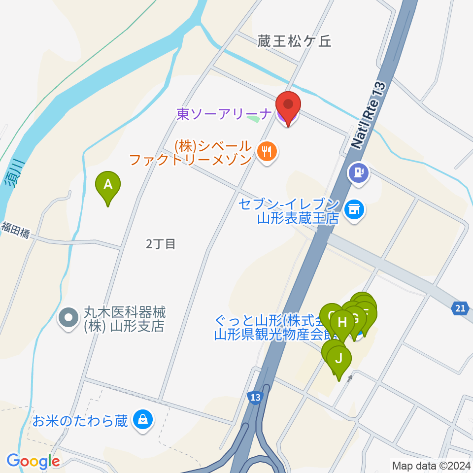 東ソーアリーナ周辺のファミレス・ファーストフード一覧地図