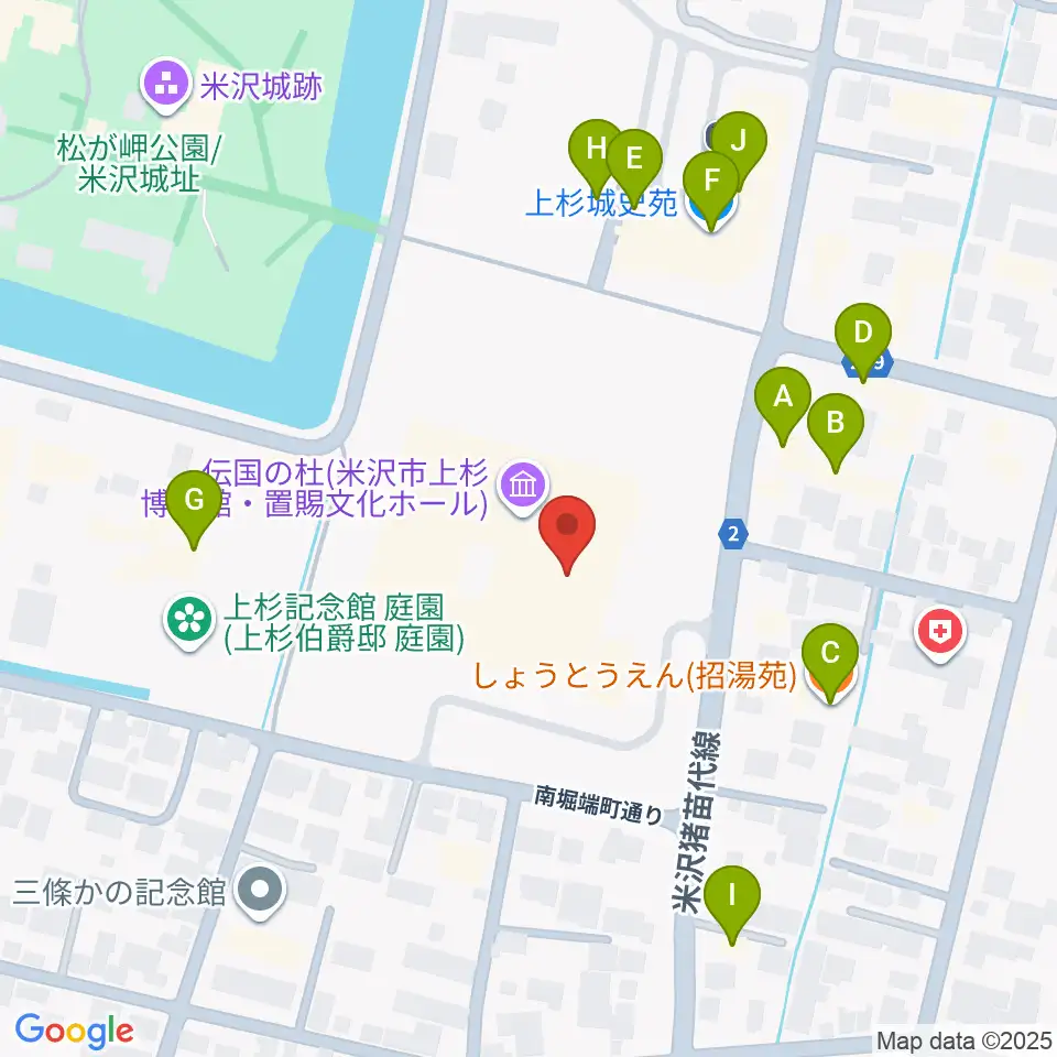 伝国の杜 置賜文化ホール周辺のファミレス・ファーストフード一覧地図