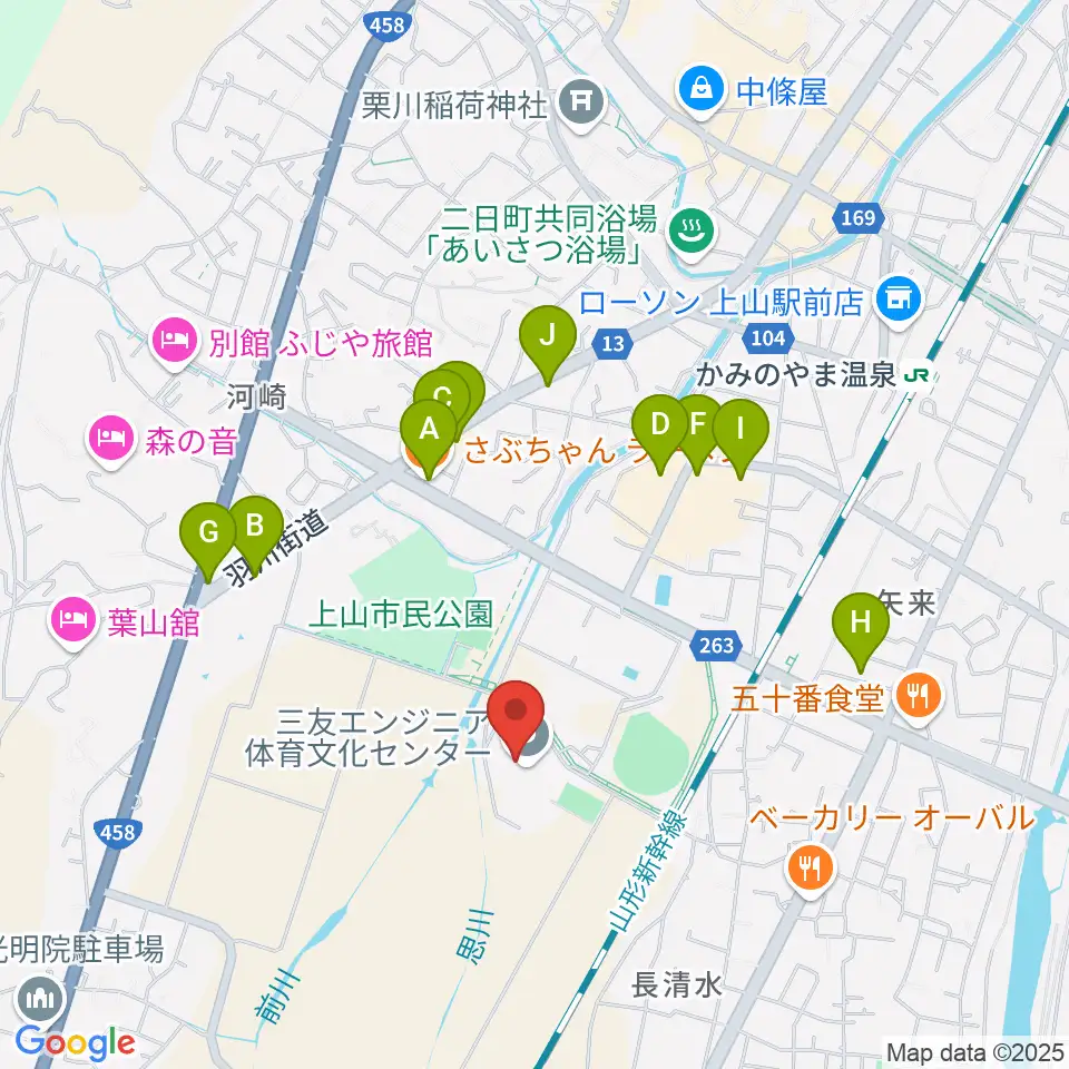 三友エンジニア体育文化センター周辺のファミレス・ファーストフード一覧地図